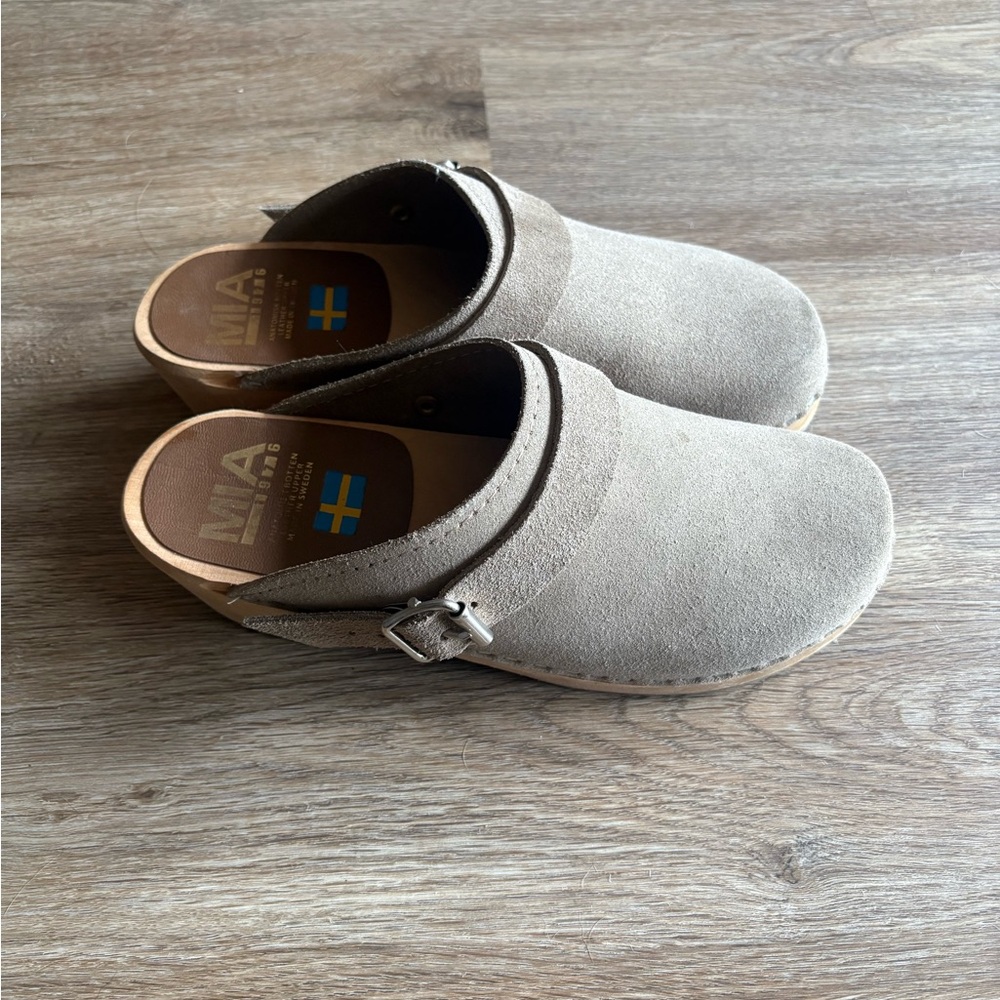 MIA Taupe Suede Clogs